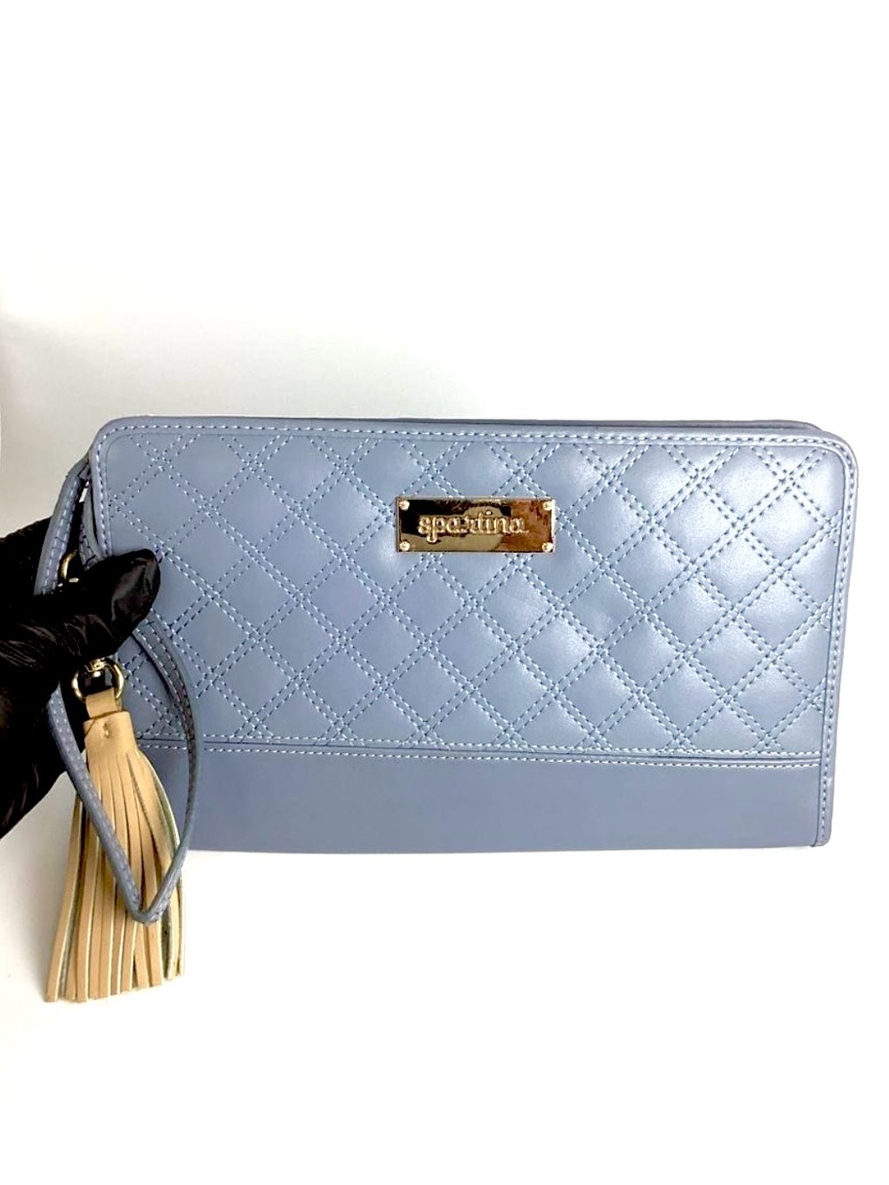 Spartina 449 Quilted Leather Wristlet / Clutch in French Blue Large